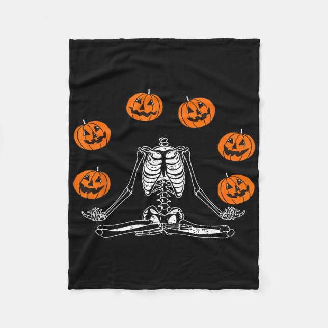 Skeleton Yoga Juggling Pumpkin Skull  Fleece Blanket (Front)