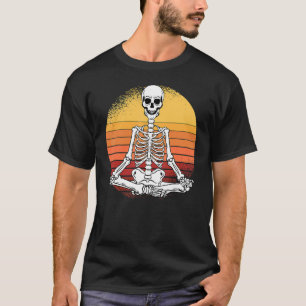 Skeleton Yoga Lazy Halloween Costume Retro Meditat T-Shirt