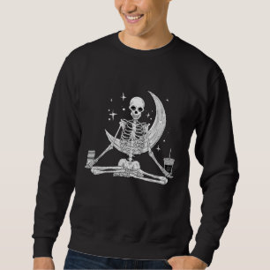 Skeleton Yoga Meditating and Drinking Coffee Funny Sweatshirt
