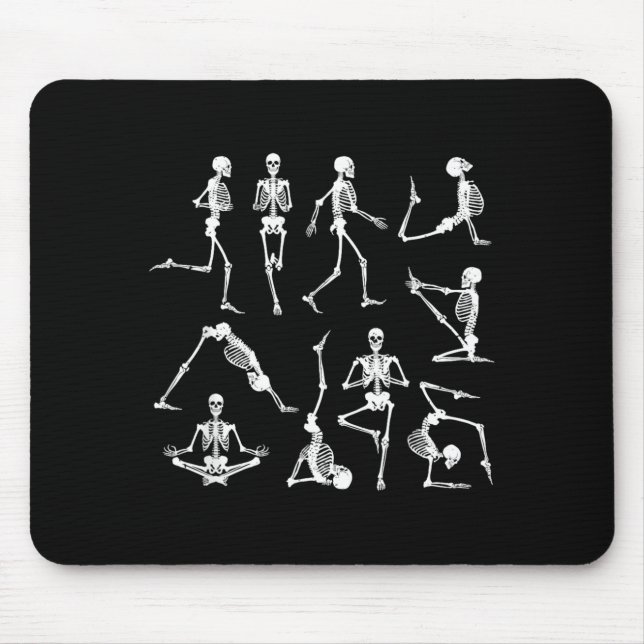 Skeleton Yoga Poses Funny Halloween Flexible Bone Mouse Mat (Front)