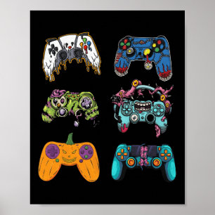 Skeleton Zombie Gaming Controllers Halloween For G Poster