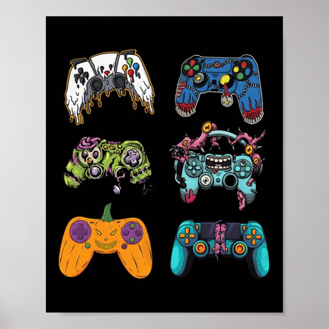 Skeleton Zombie Gaming Controllers Halloween For G Poster (Front)
