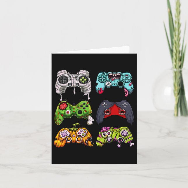 Skeleton Zombie Gaming Controllers Halloween Gamer Card (Front)