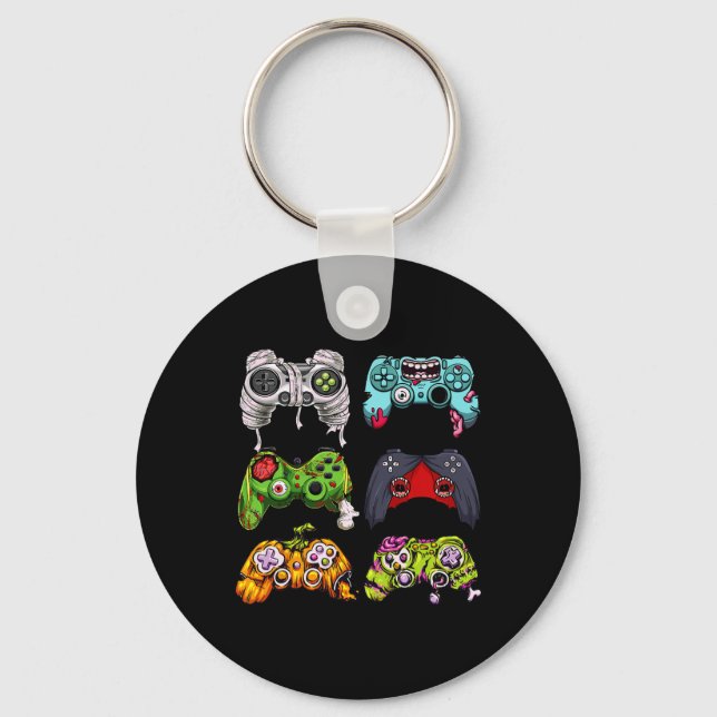 Skeleton Zombie Gaming Controllers Halloween Gamer Key Ring (Front)