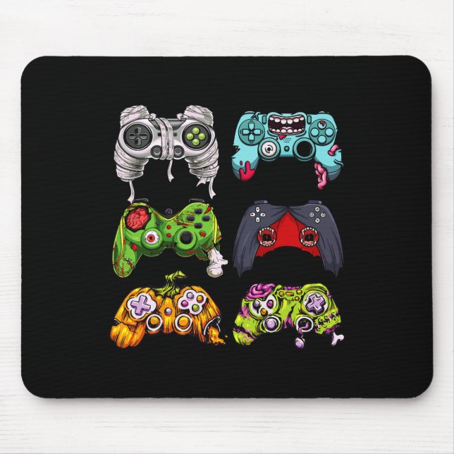 Skeleton Zombie Gaming Controllers Halloween Gamer Mouse Mat (Front)
