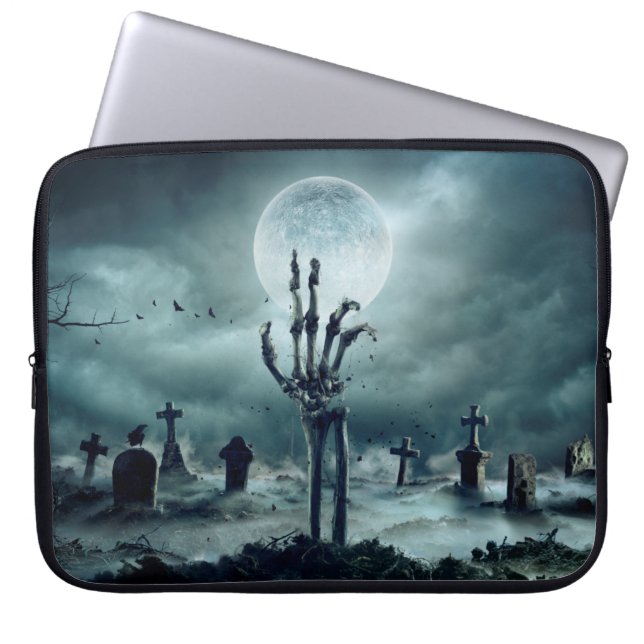 Skeleton Zombie Hand Rising Out Of A GraveYard - H Laptop Sleeve (Front)