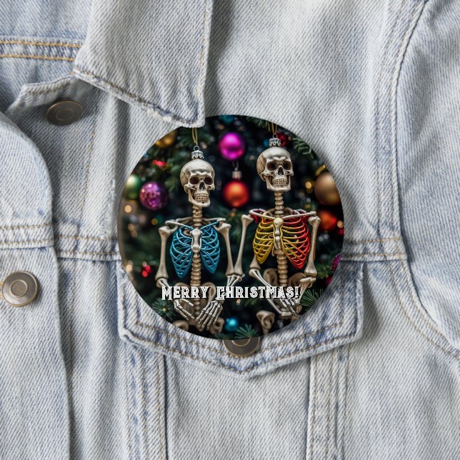 Skeletons and Colourful Ornaments Christmas  10 Cm Round Badge (In Situ)