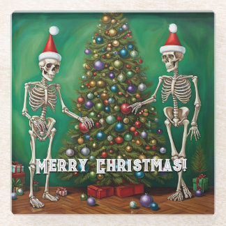 Skeletons and Colourful Ornaments Christmas  Glass Coaster