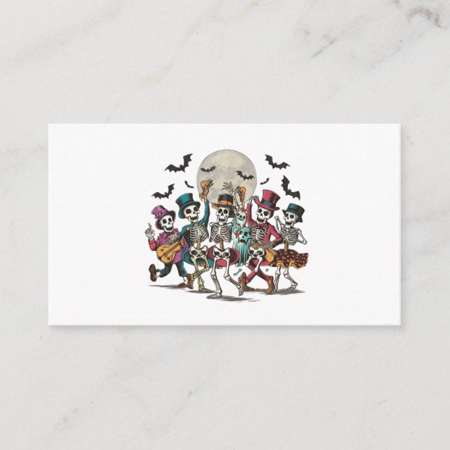 Skeletons and ghosts dancing under a full moon enclosure card (Front)