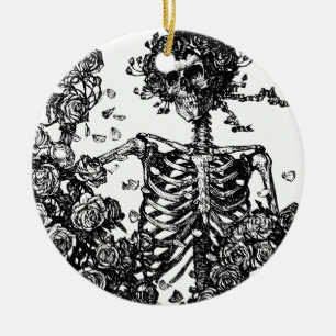Skeletons and Roses Ceramic Tree Decoration