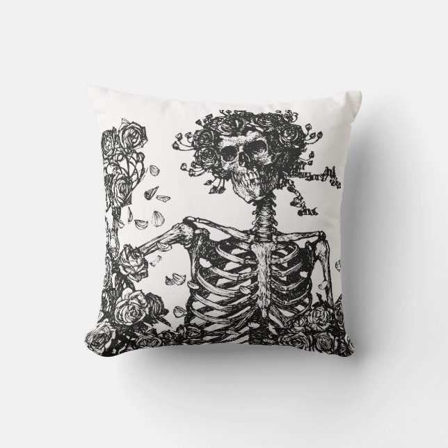 Skeletons and Roses Cushion (Front)
