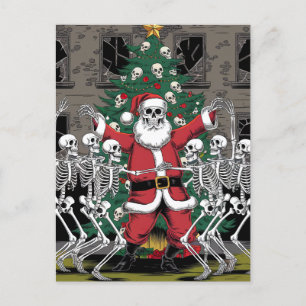 Skeletons and Santa Dancing Around Christmas Tree Postcard