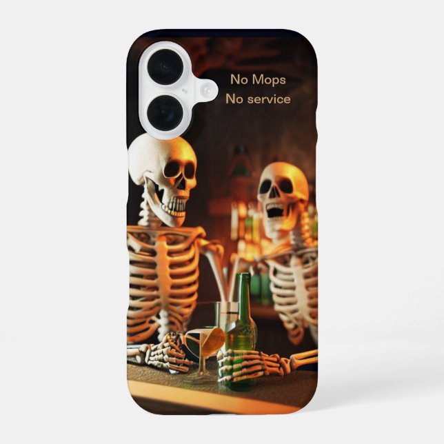 Skeletons at a bar iPhone 16 case (Back)