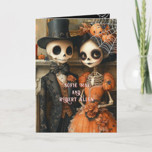 Skeletons Black Spiders Halloween Folded Wedding  Invitation