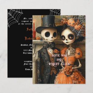  Skeletons Black Spiders Halloween Wedding  Invitation