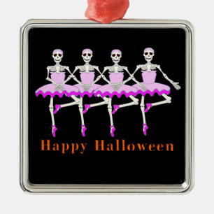 Skeletons Dancing Ballet "Happy Halloween" Metal Tree Decoration