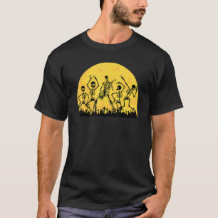 Skeletons Dancing & Playing Guitar in Graveyard Ro T-Shirt
