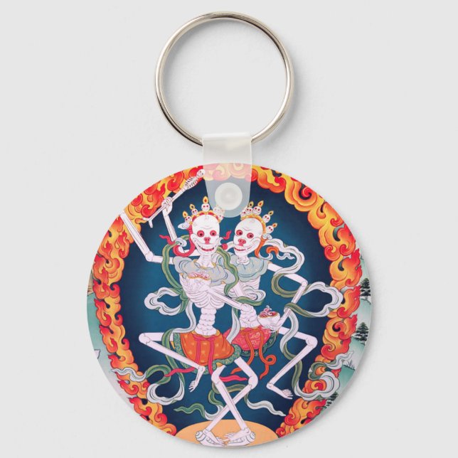 Skeletons Dancing Tibetan Buddhist Art Key Ring (Front)