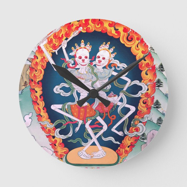 Skeletons Dancing Tibetan Buddhist Art Round Clock (Front)