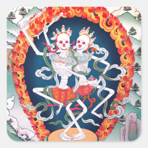 Skeletons Dancing Tibetan Buddhist Art Square Sticker