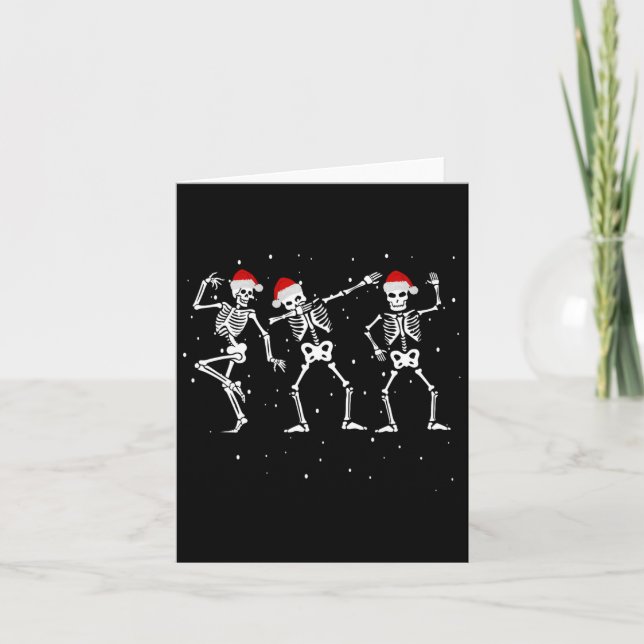 Skeletons Dancing With Santa Hats Funny Christmas  Card (Front)
