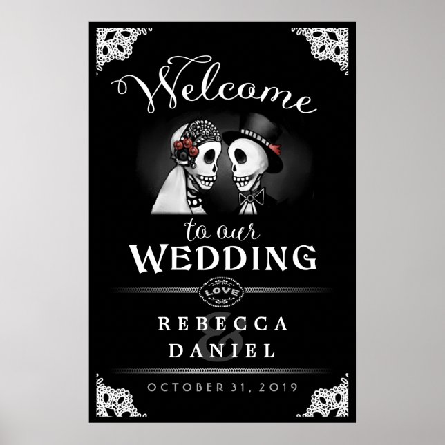 Skeletons Elegant Black & White Welcome to Wedding Poster (Front)