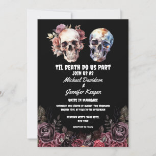  skeletons floral gothic halloween black wedding  invitation