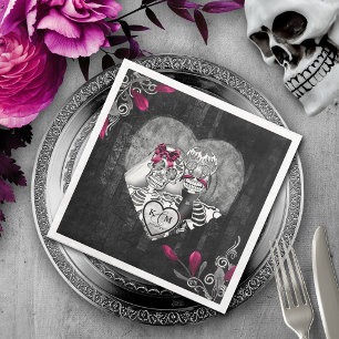 Skeletons Gothic Wedding Burgundy ID866 Napkin