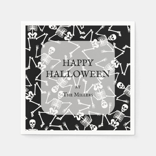 Skeletons Halloween Party Black Napkin (Front)