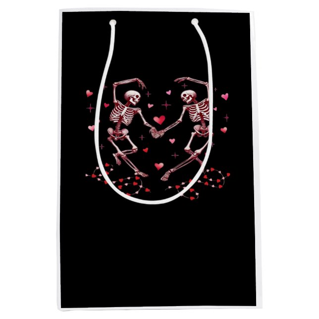 Skeletons Holding Hands Heart Valentines Day Desig Medium Gift Bag (Front)