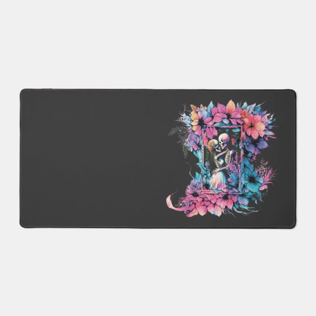 Skeletons in love. A bouquet of flowers. Desk Mat (Front)