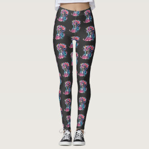 Skeletons in love. A bouquet of flowers. Leggings