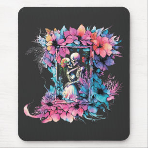 Skeletons in love. A bouquet of flowers. Mouse Mat