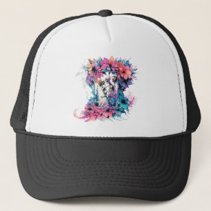 Skeletons in love. A bouquet of flowers. Trucker Hat
