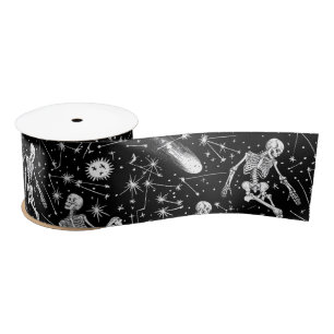 Skeletons in space background satin ribbon