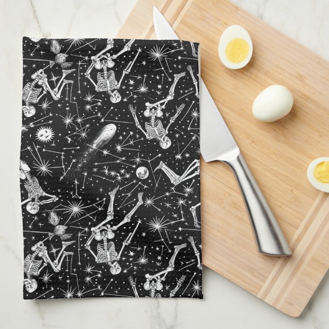 Skeletons in space background  tea towel (Quarter Fold)