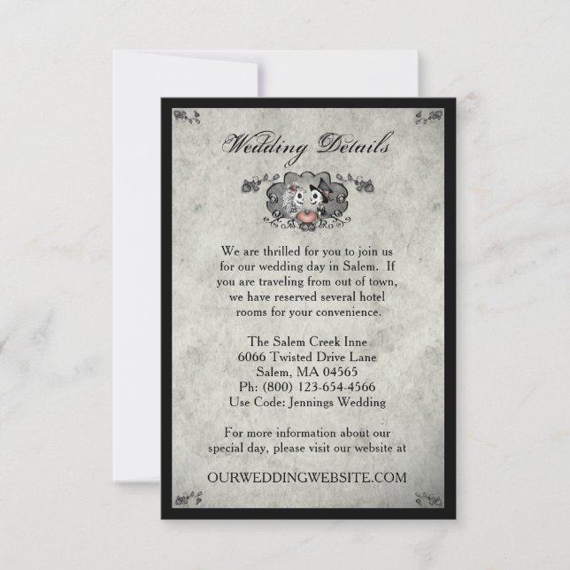 Skeletons LOVe Grey Black Matching Wedding Details Invitation (Front)