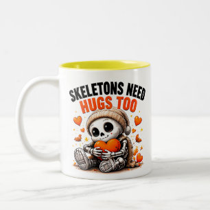 Skeletons Need Hugs Too Cute Halloween Two-Tone Coffee Mug