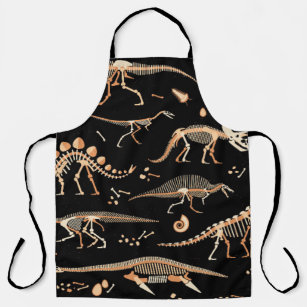 Skeletons of dinosaurs and fossils pattern apron