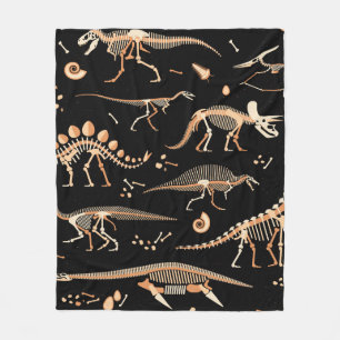Skeletons of dinosaurs and fossils pattern fleece blanket