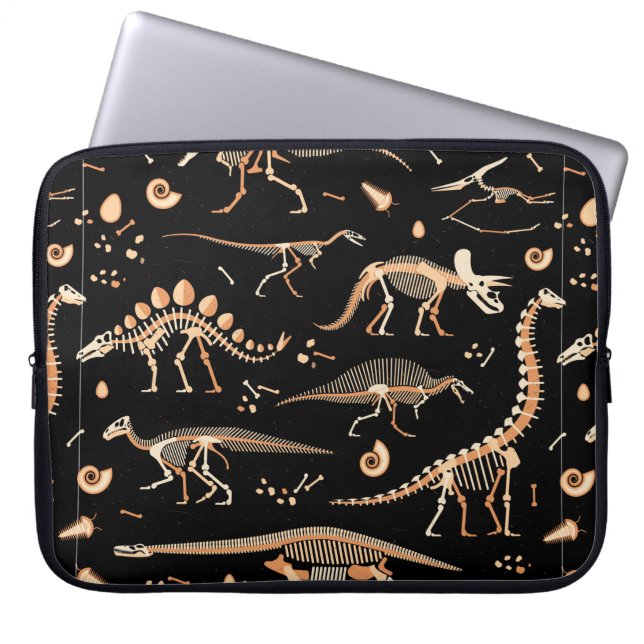 Skeletons of dinosaurs and fossils pattern laptop sleeve (Front)