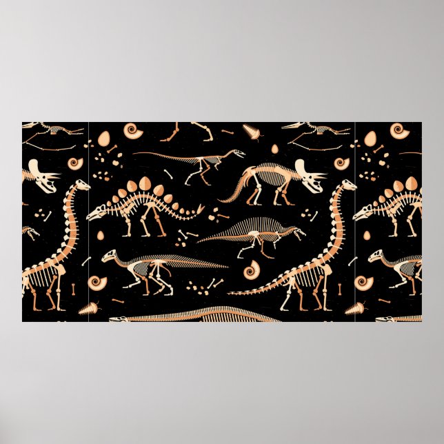Skeletons of dinosaurs and fossils pattern poster (Front)
