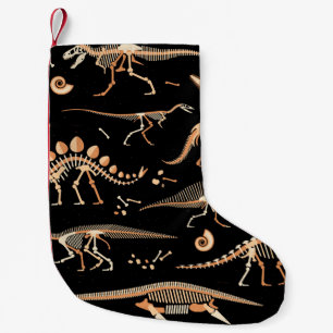 Skeletons of dinosaurs and fossils pattern small christmas stocking
