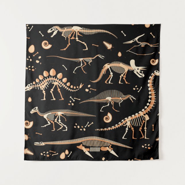 Skeletons of dinosaurs and fossils pattern tapestry (Front)