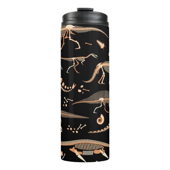 Skeletons of dinosaurs and fossils pattern thermal tumbler (Front)