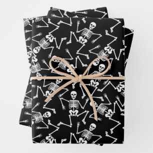 Skeletons on Black Wrapping Paper Sheet