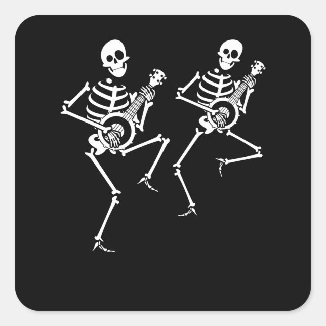 Skeletons playing Banjos Bluegrass Folk Music Square Sticker (Front)