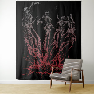 Skeletons Rising from Flames Tapestry