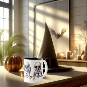 Skeletons: See no evil hear no evil speak no evil Two-Tone Coffee Mug