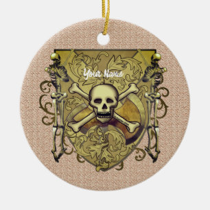 Skeletons Shield  Ceramic Tree Decoration